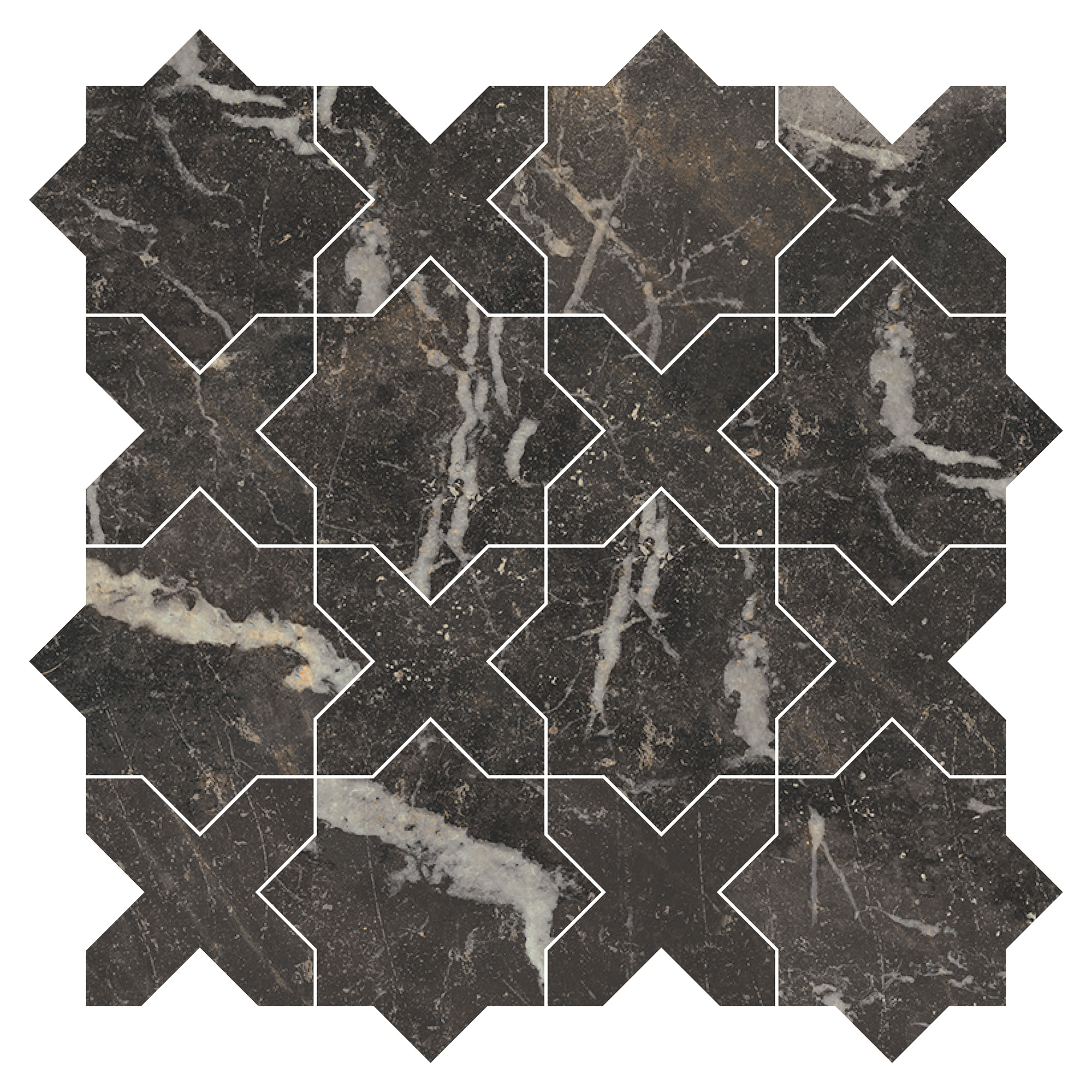 Marmor Mosaikk Gulvflis Canterbury Nattsvart Krysstjære Matt 30x30 cm