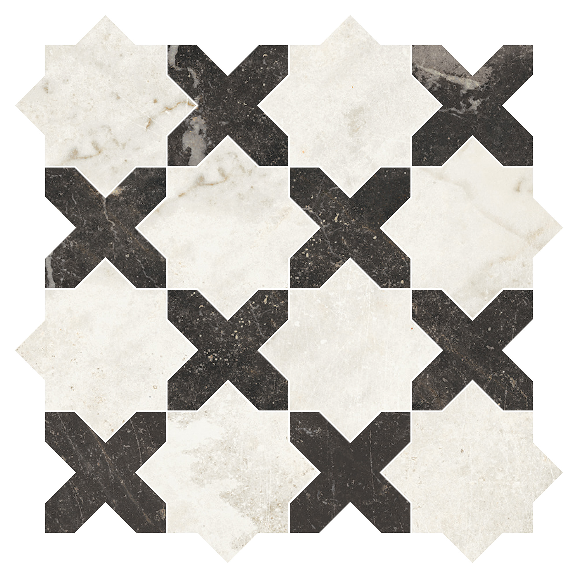 Marmor Mosaikk Gulvflis Canterbury Aurisk-Nattsvart Krysstjære Matt 30x30 cm