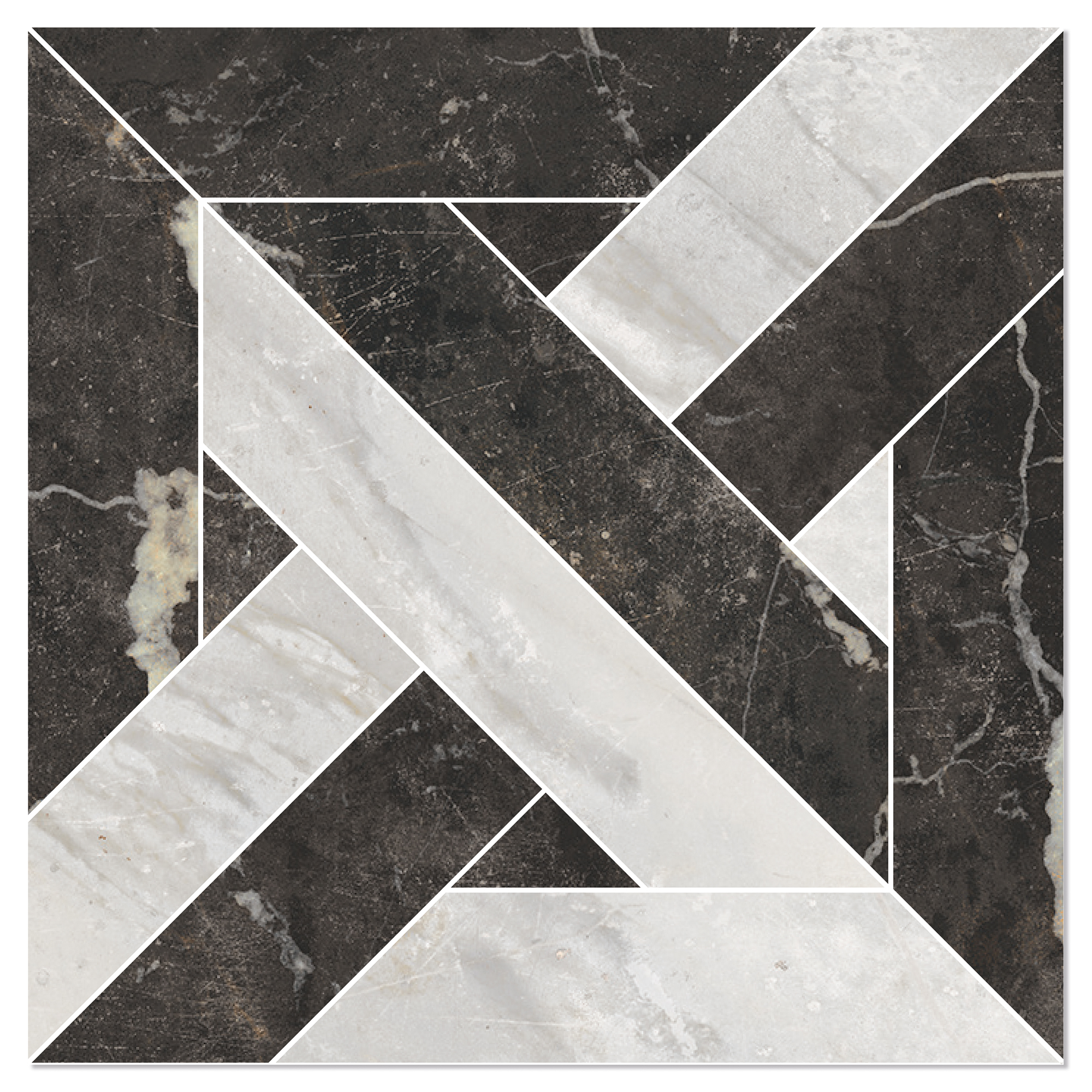 Marmor Mosaikk Gulvflis Canterbury Kremhvit-Nattsvart Plott Matt 30x30 cm