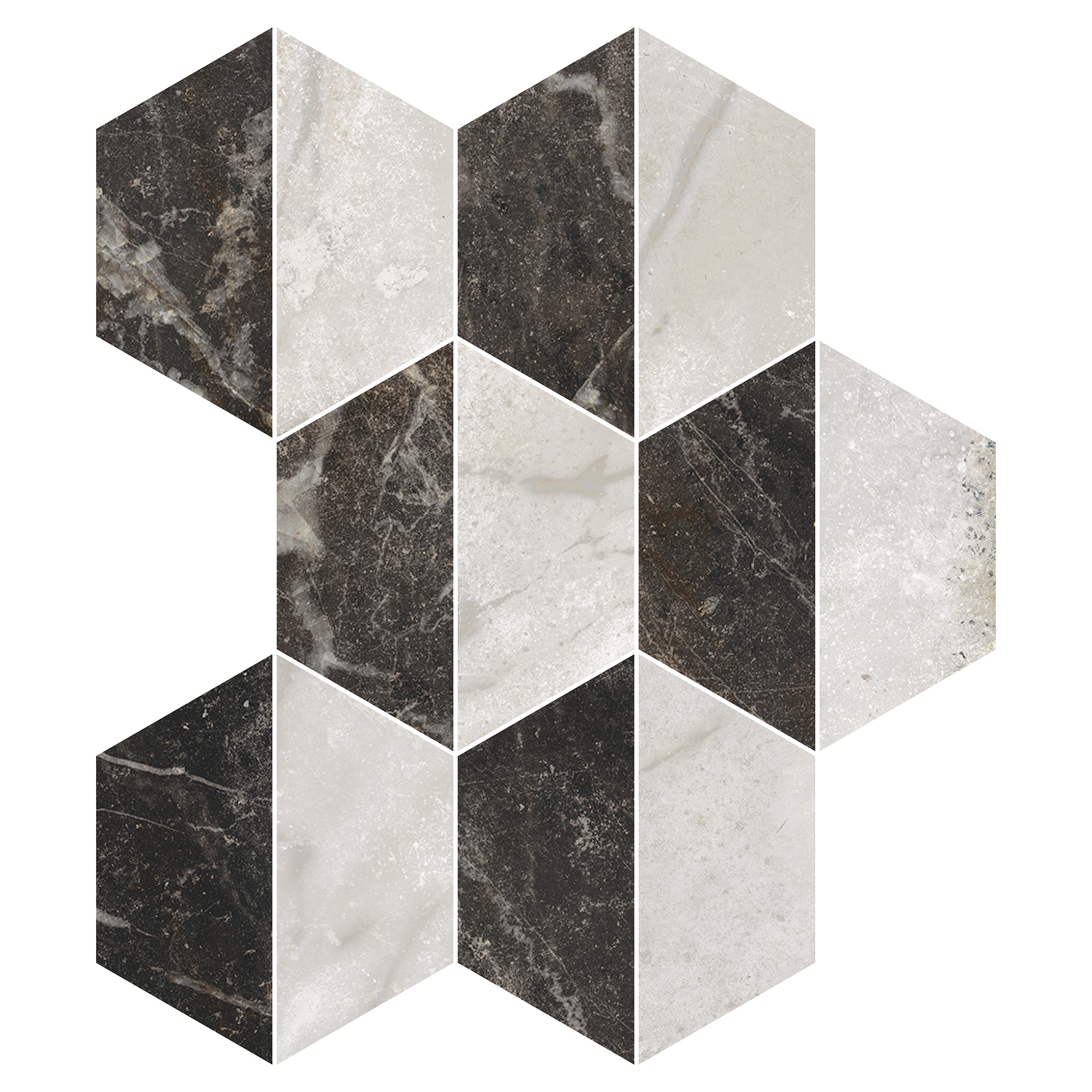 Marmor Mosaikk Gulvflis Canterbury Nattsvart-Perlegrå Trapes Matt 30x38 cm
