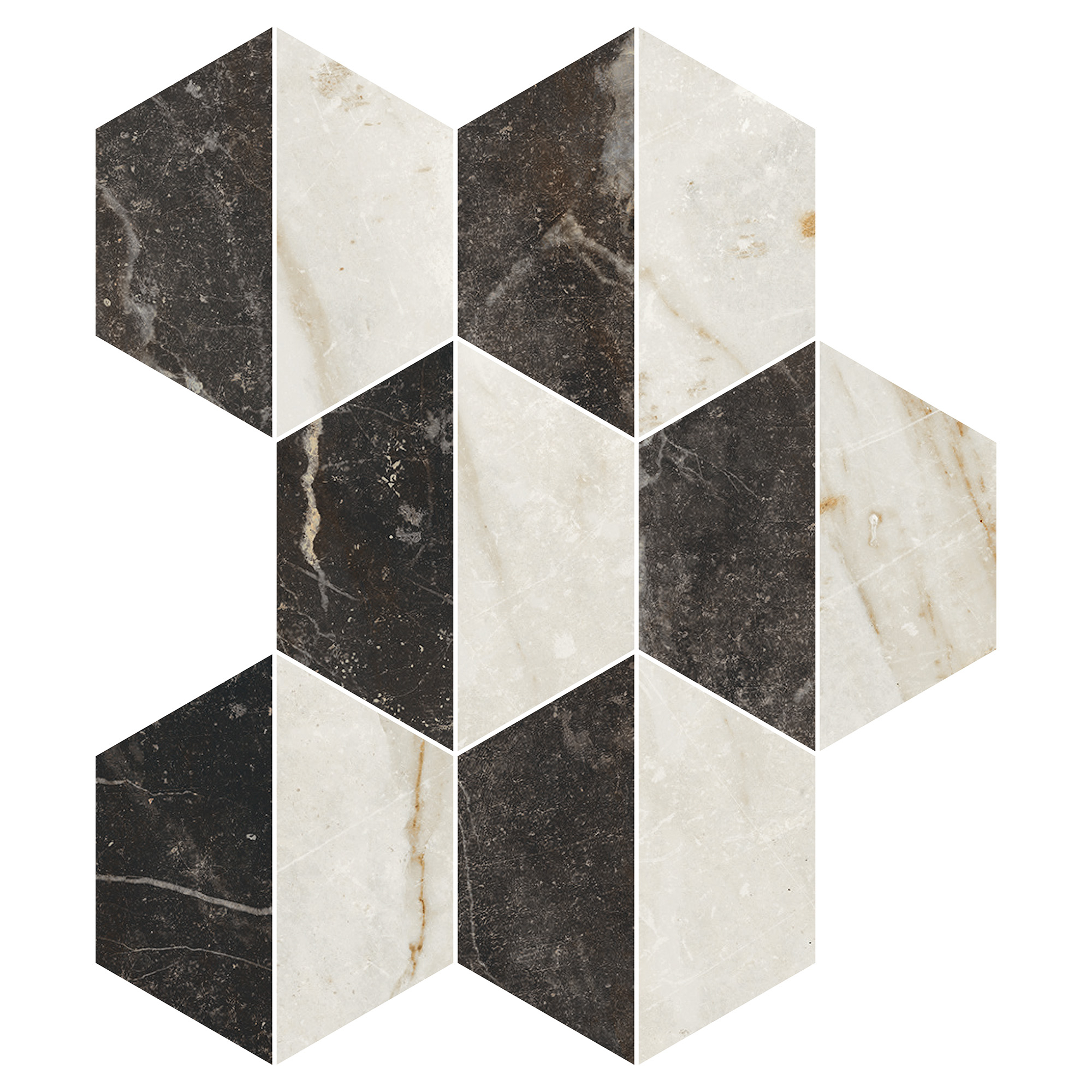 Marmor Mosaikk Gulvflis Canterbury Nattsvart-Aurisk Trapes Matt 30x38 cm