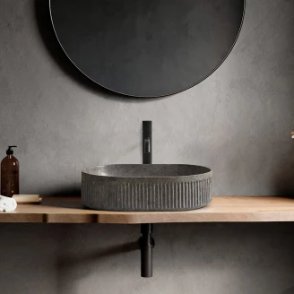 Bathco Servant Stone Striae Oval Grå 58x38 cm