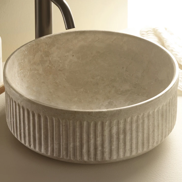 Bathco Servant Stone Striae Rund Beige 38 cm
