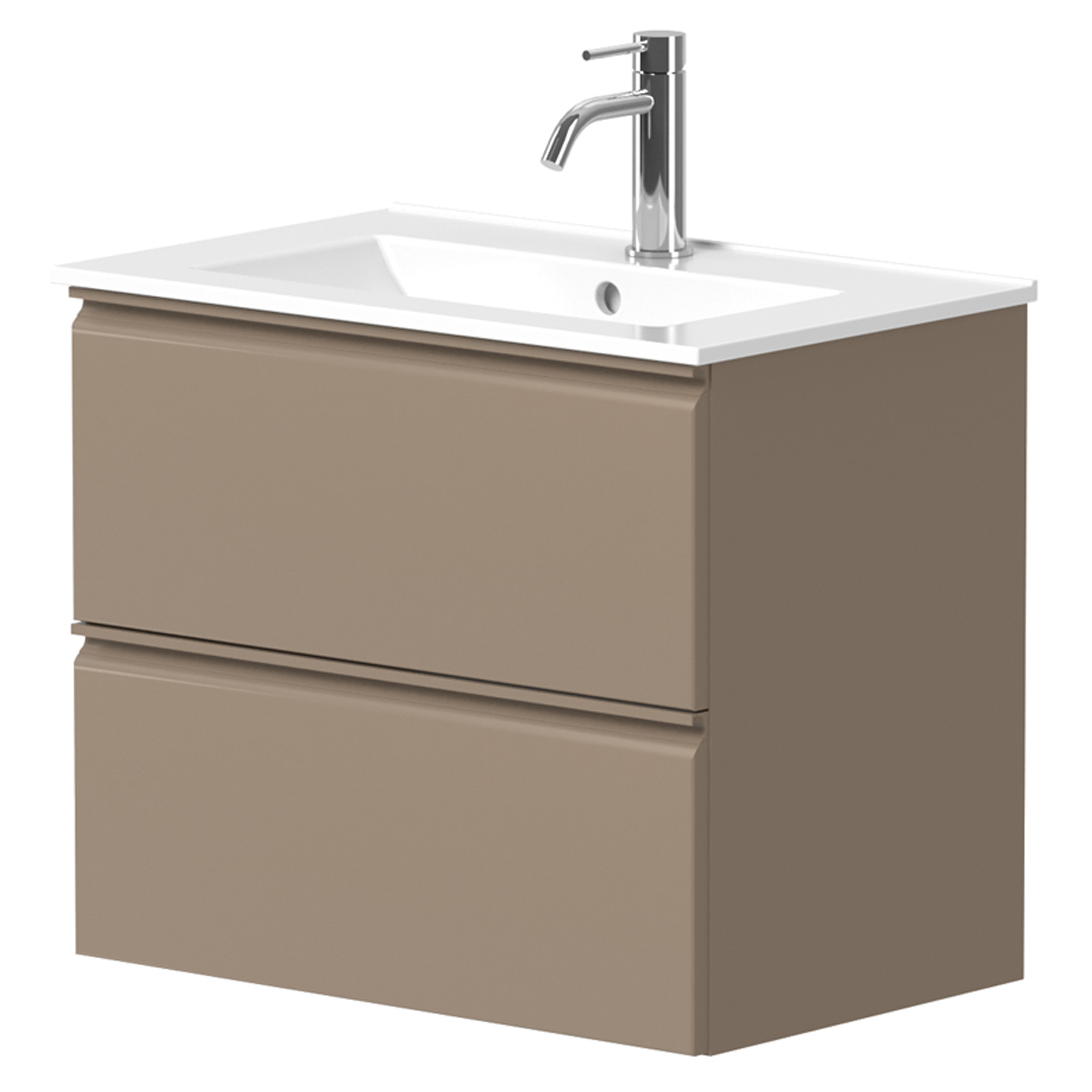 Servantskap Calme Cocoa Brown Matt 60 cm med Handfat Hvit Blank