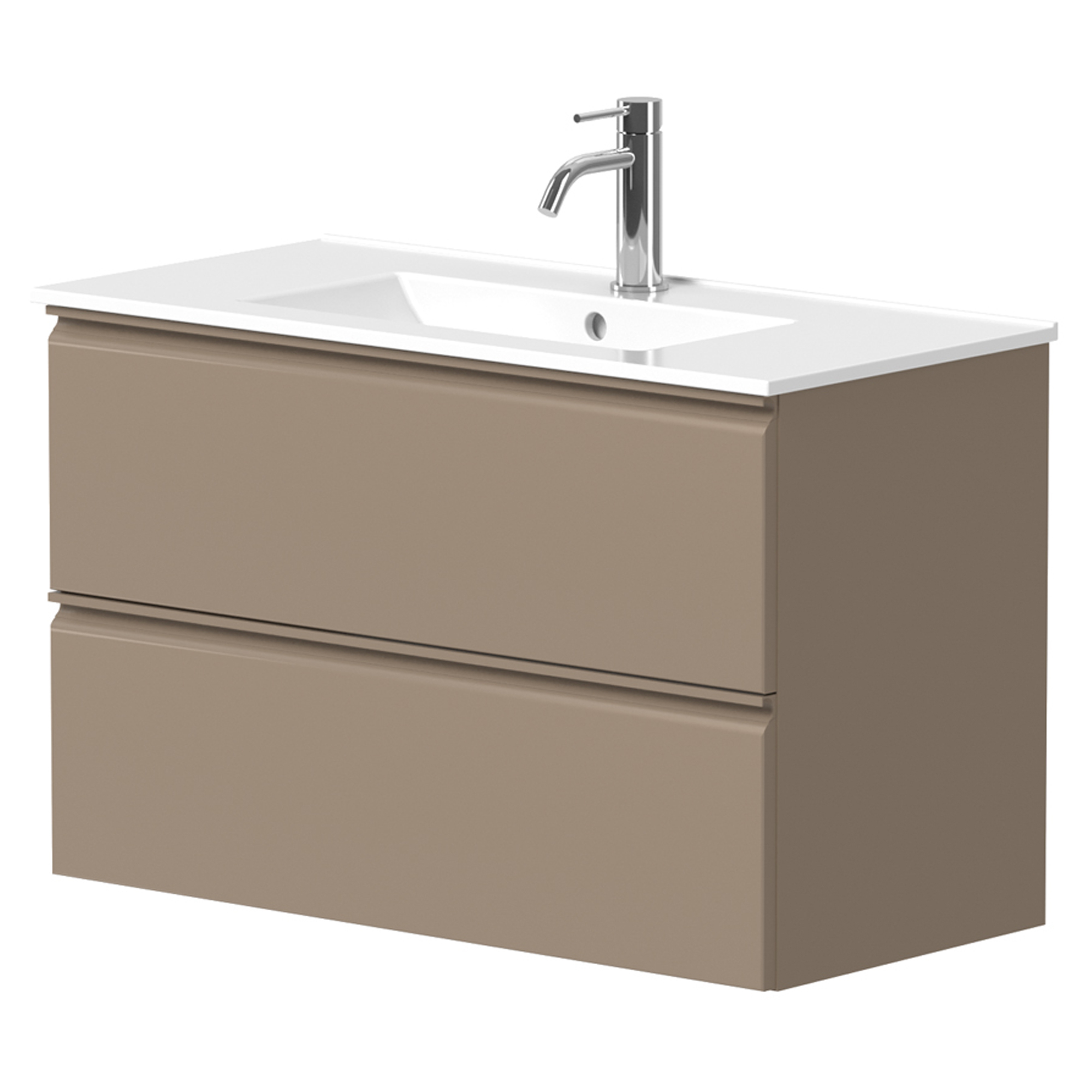 Servantskap Calme Cocoa Brown Matt 80 cm med Handfat Hvit Blank
