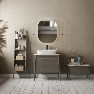 Underskab <strong>Bask</strong>  Grå Matt 80 cm med Vask Hvid Blank