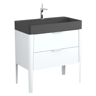 Servantskap <strong>Mood</strong>  Hvit Matt 80 cm med Handfat Svart Matt