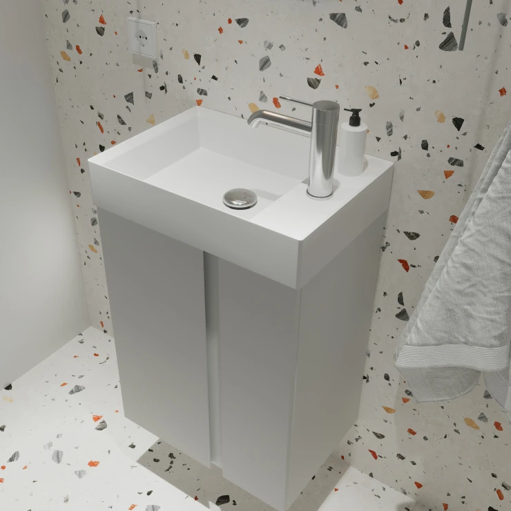 Servantskap Brio Lysgrå Matt 49 cm med Handfat Hvit Blank