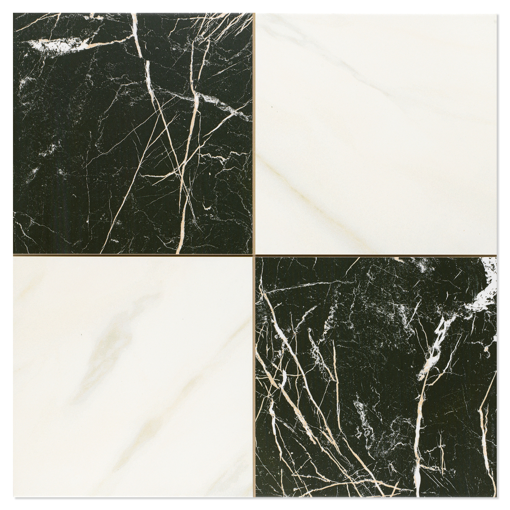 Marmor Gulvflis Checkermarble Gull-Svart Matt 44x44 cm