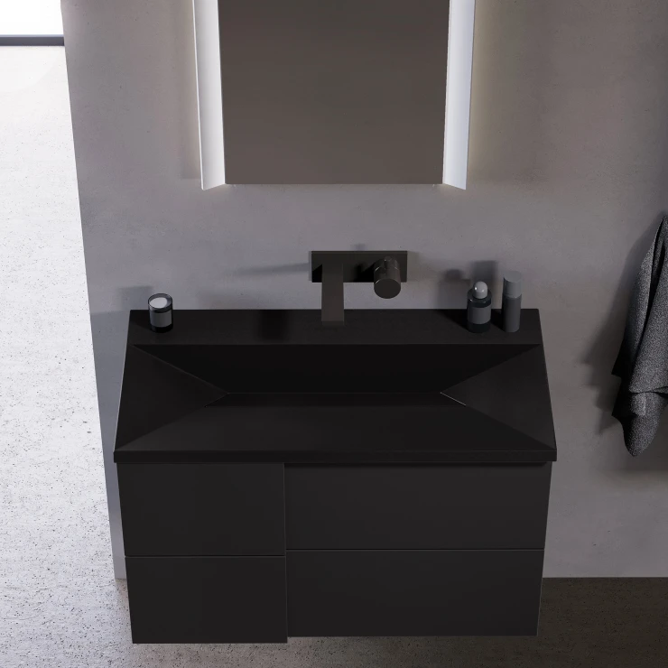 Servantskap Esquina Svart Matt 70 cm med Handfat Svart Matt
