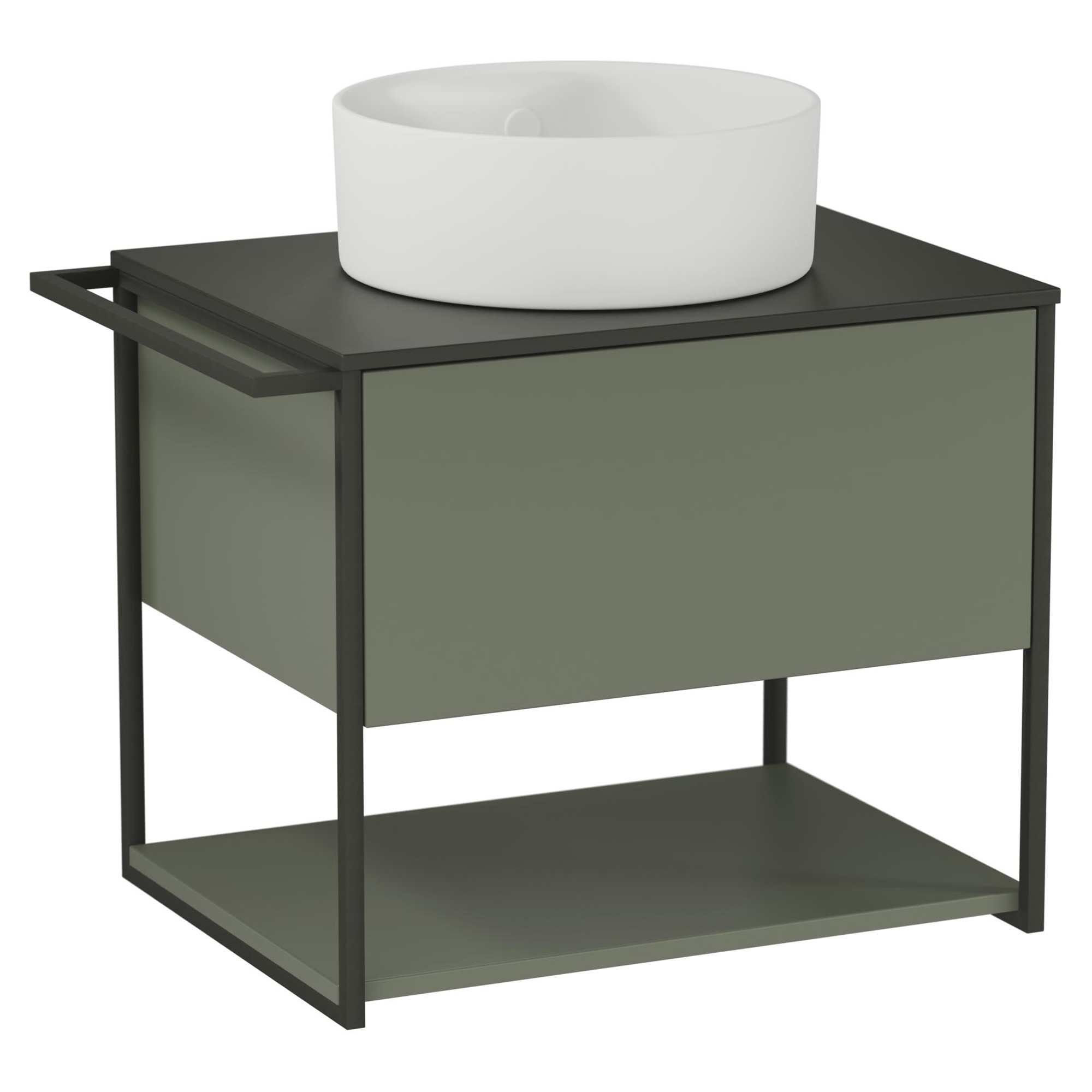 Servantskap Evolv Grønn Matt 60 cm med Benkeplate & Servant Hvit
