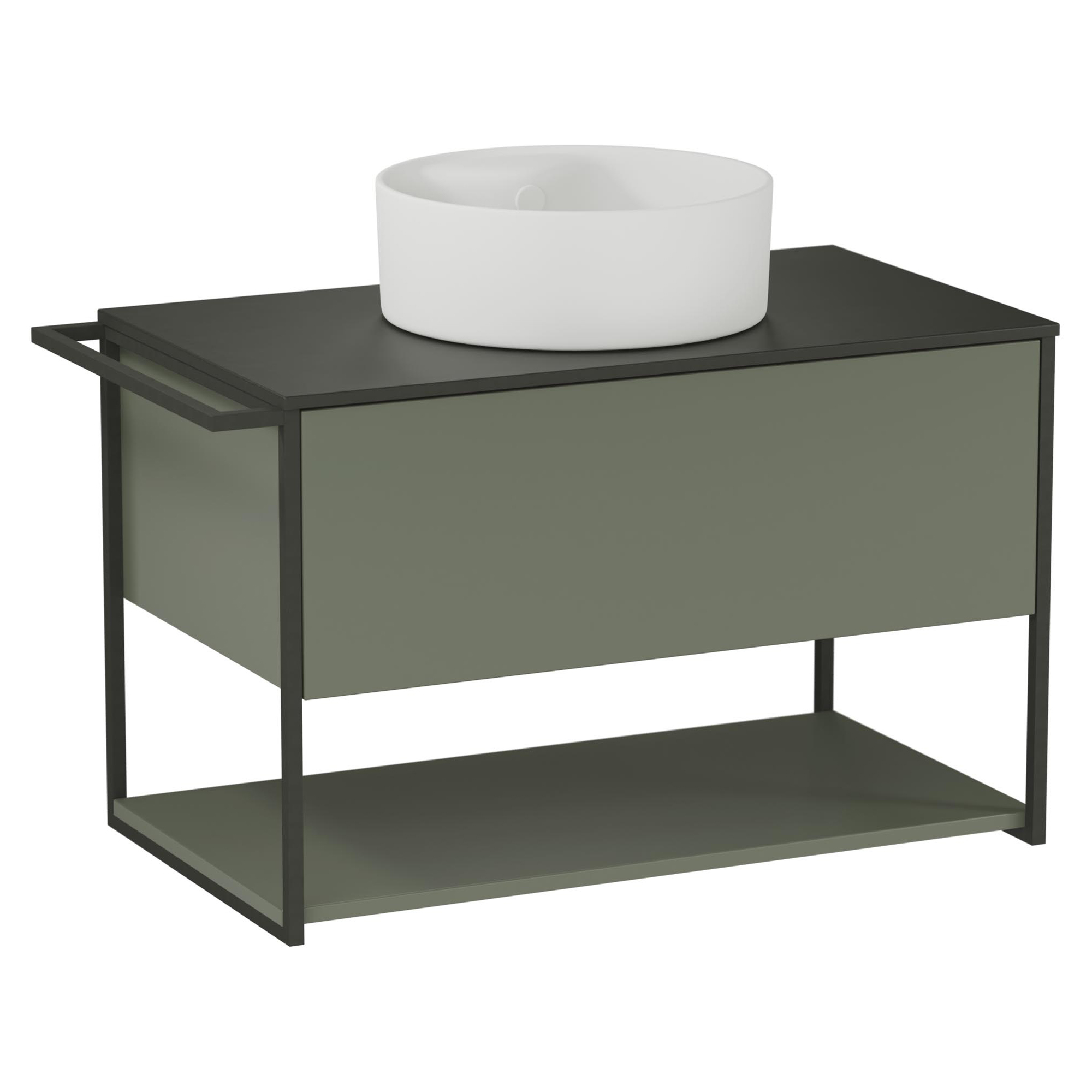 Servantskap Evolv Grønn Matt 80 cm med Benkeplate & Servant Hvit