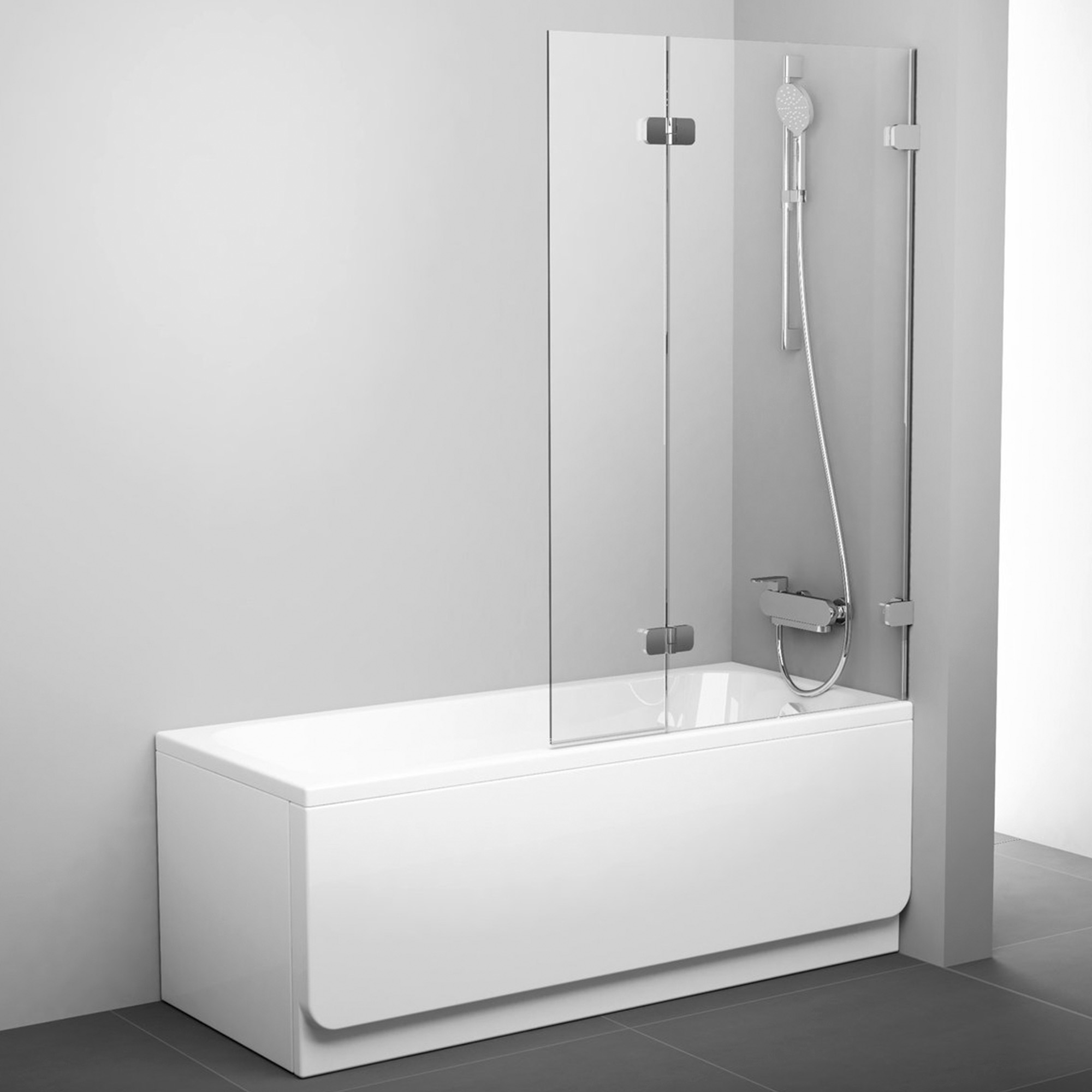 Badekarvegg Vetro Krom Blank 100x150 cm Høyre