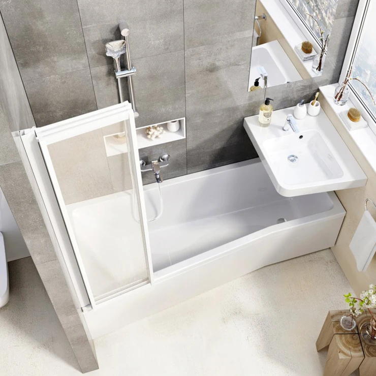 Badekarvegg Lucentia Hvit Matt 3 mm 115x140 cm Regn