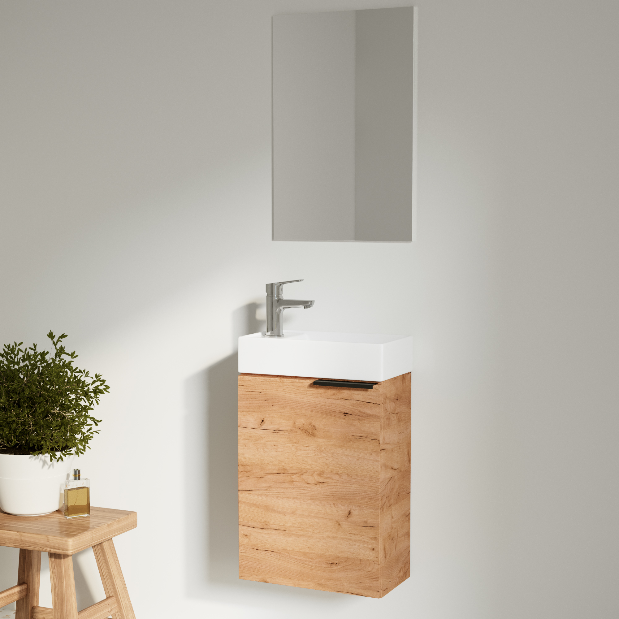 Servantskap Kub Tre Gull Craft Oak Matt med Servant 40 cm & Speil