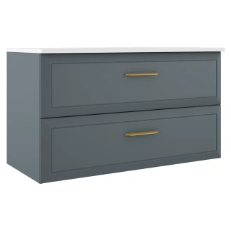 Servantskap Gold <strong>Tandem</strong>  Blå Matt 100 cm med Servant Hvit Blank