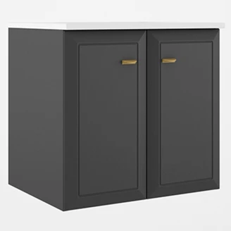 Servantskap Gold <strong>Tandem</strong>  Mørkgrå Matt 60 cm med To Dører med Servant Hvit Blank