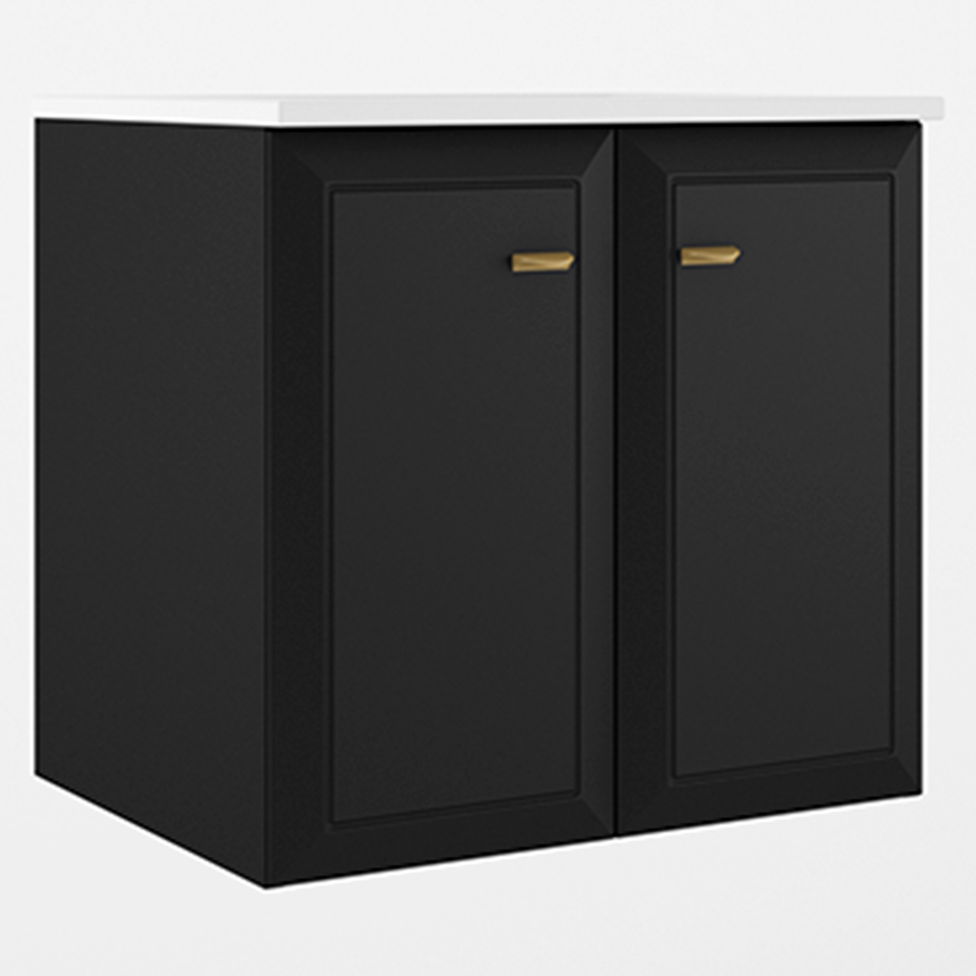 Servantskap Gold Tandem Svart Matt 60 cm med To Dører med Servant Hvit Blank
