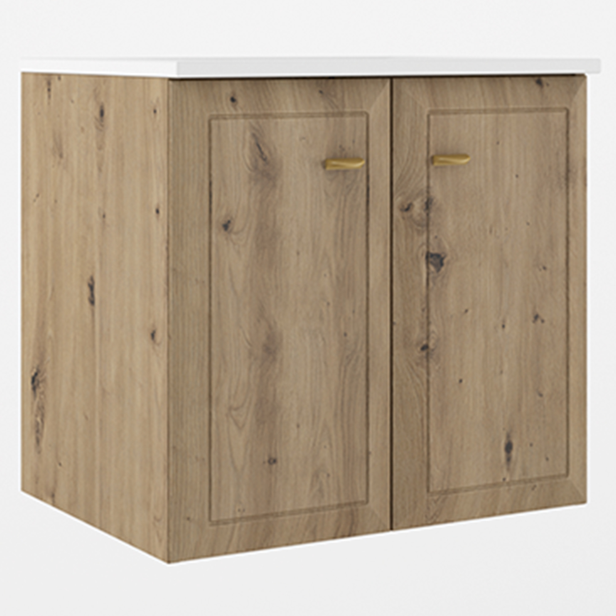 Servantskap Gold Tandem Eik Matt 60 cm med To Dører med Servant Hvit Blank