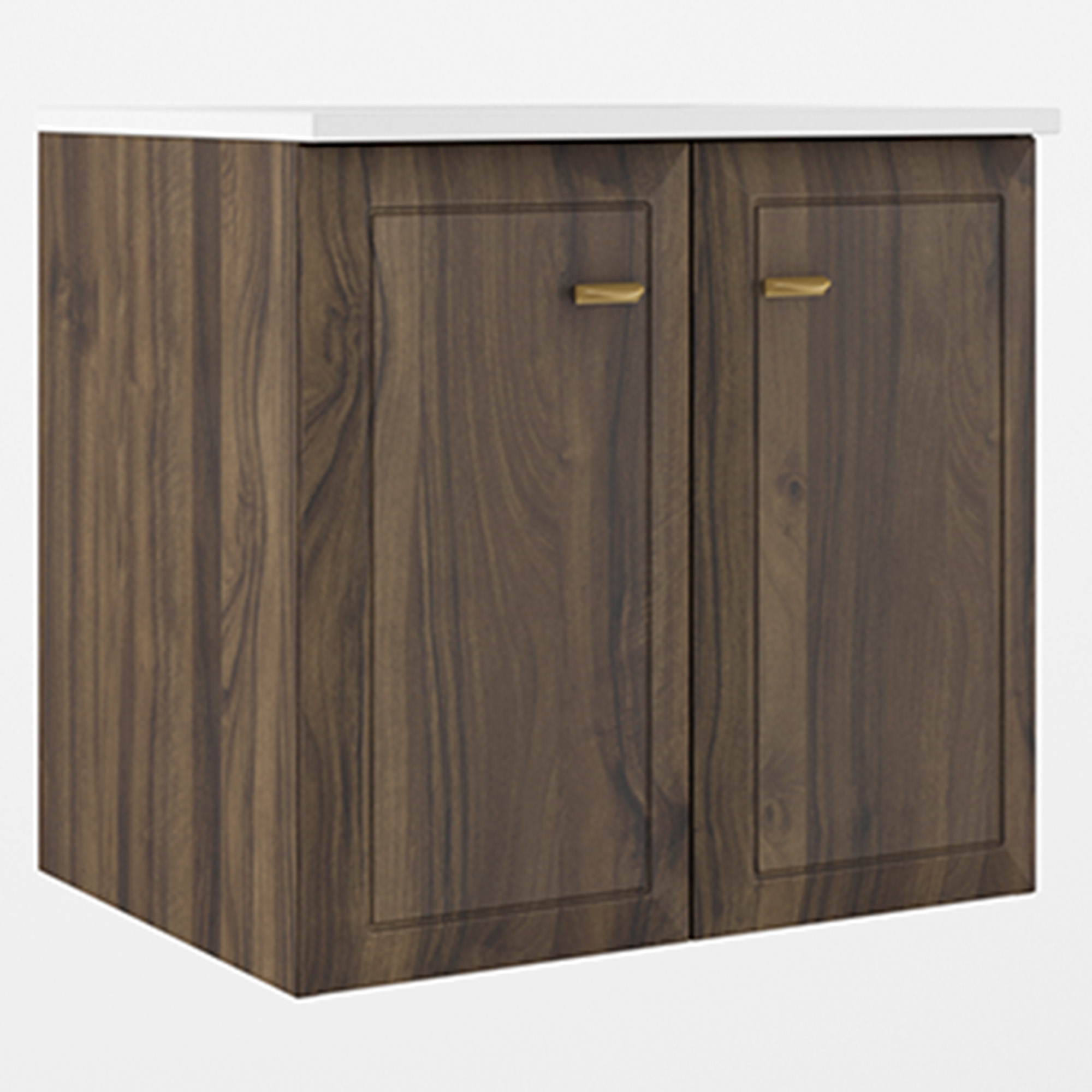 Servantskap Gold Tandem Valnøtt Matt 60 cm med To Dører med Servant Hvit Blank
