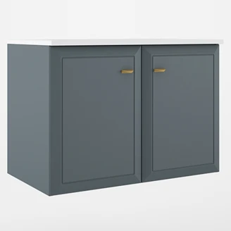 Servantskap Gold <strong>Tandem</strong>  Blå Matt 80 cm med Två Dørar med Servant Hvit Blank