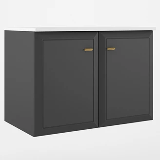 Servantskap Gold <strong>Tandem</strong>  Mørkgrå Matt 80 cm med Två Dørar med Servant Hvit Blank