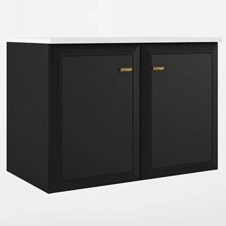 Servantskap Gold <strong>Tandem</strong>  Svart Matt 80 cm med Två Dørar med Servant Hvit Blank