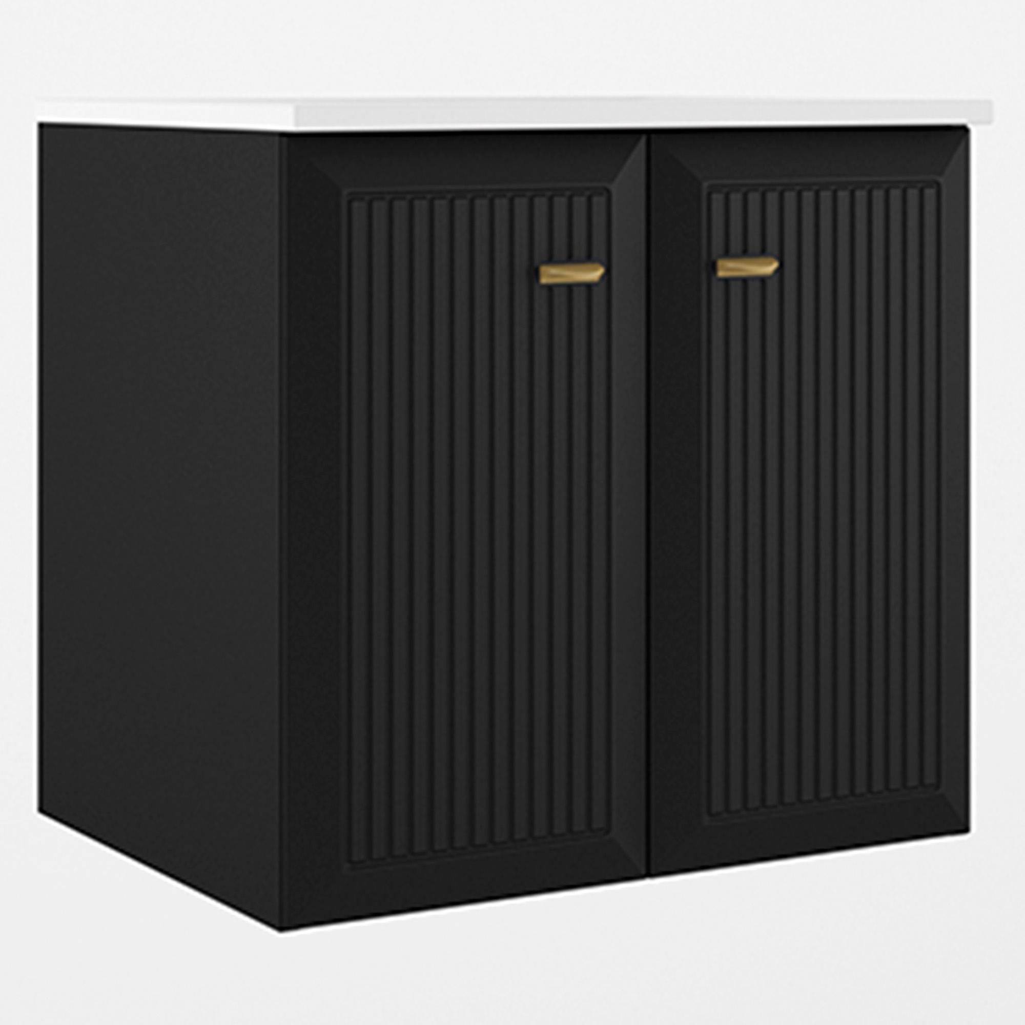 Servantskap Gold Tandem Svart-Stripet Matt 60 cm med Två Dørar med Servant Hvit Blank