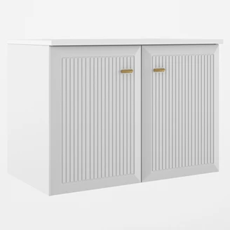 Servantskap Gold <strong>Tandem</strong>  Hvit-Stripet Matt 80 cm med Två Dørar med Servant Hvit Blank