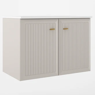 Servantskap Gold <strong>Tandem</strong>  Beige-Stripet Matt 80 cm med Två Dørar med Servant Hvit Blank