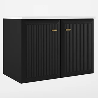 Servantskap Gold <strong>Tandem</strong>  Svart-Stripet Matt 80 cm med Två Dørar med Servant Hvit Blank