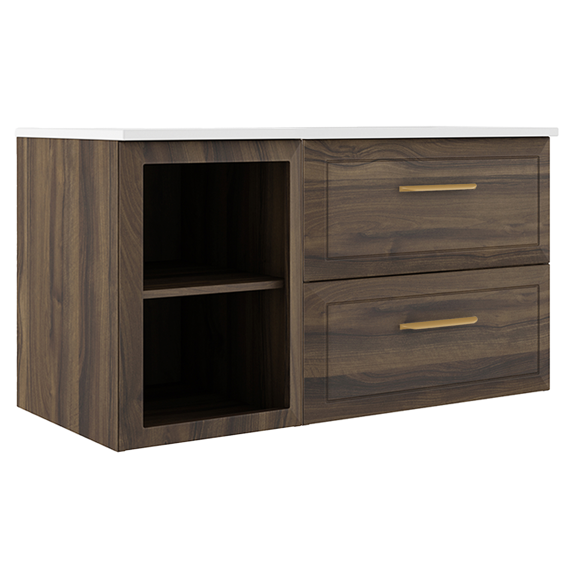 Servantskap Gold Tandem Valnøtt Matt 40+60 cm med Servant Hvit Blank