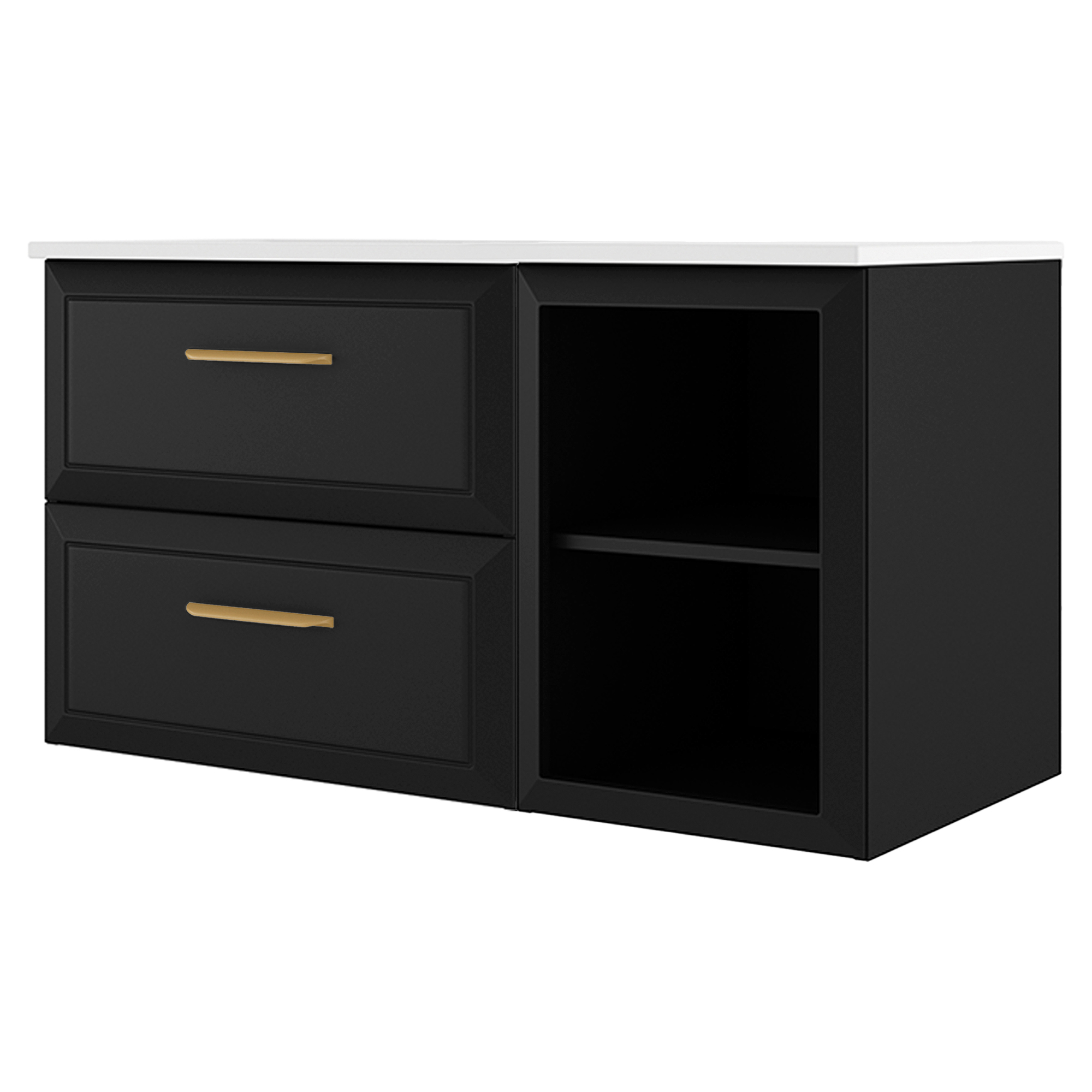 Servantskap Gold Tandem Svart Matt 60+40 cm med Servant Hvit Blank