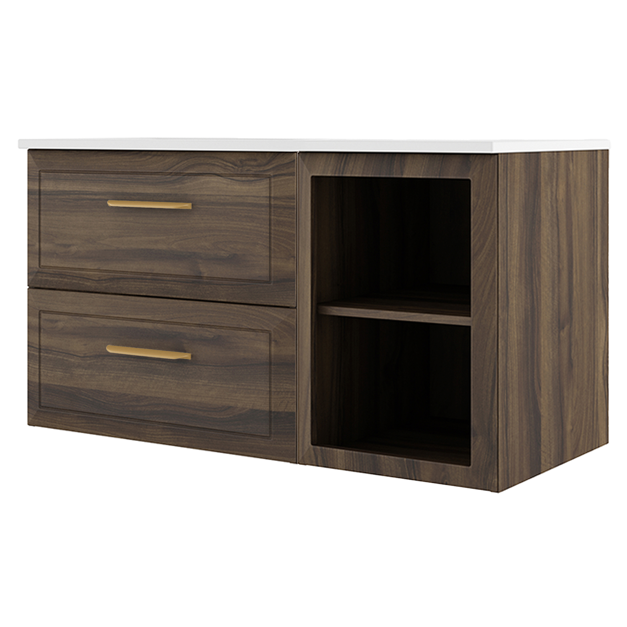 Servantskap Gold Tandem Valnøtt Matt 60+40 cm med Servant Hvit Blank