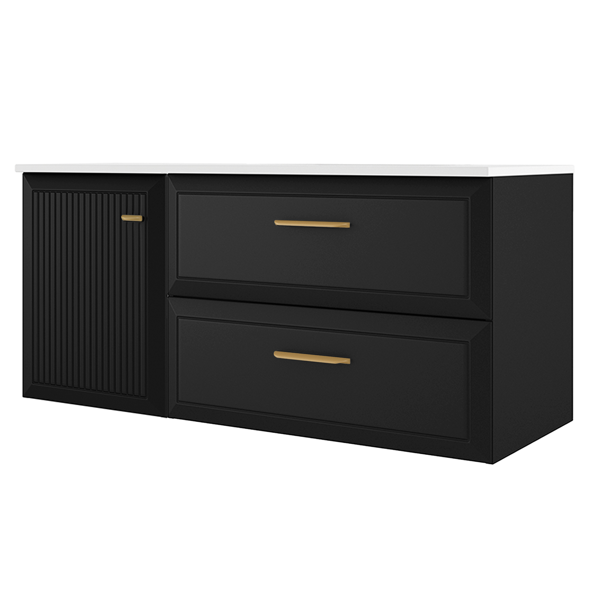 Servantskap Gold Tandem Svart Matt 40+80 cm med Servant Hvit Blank