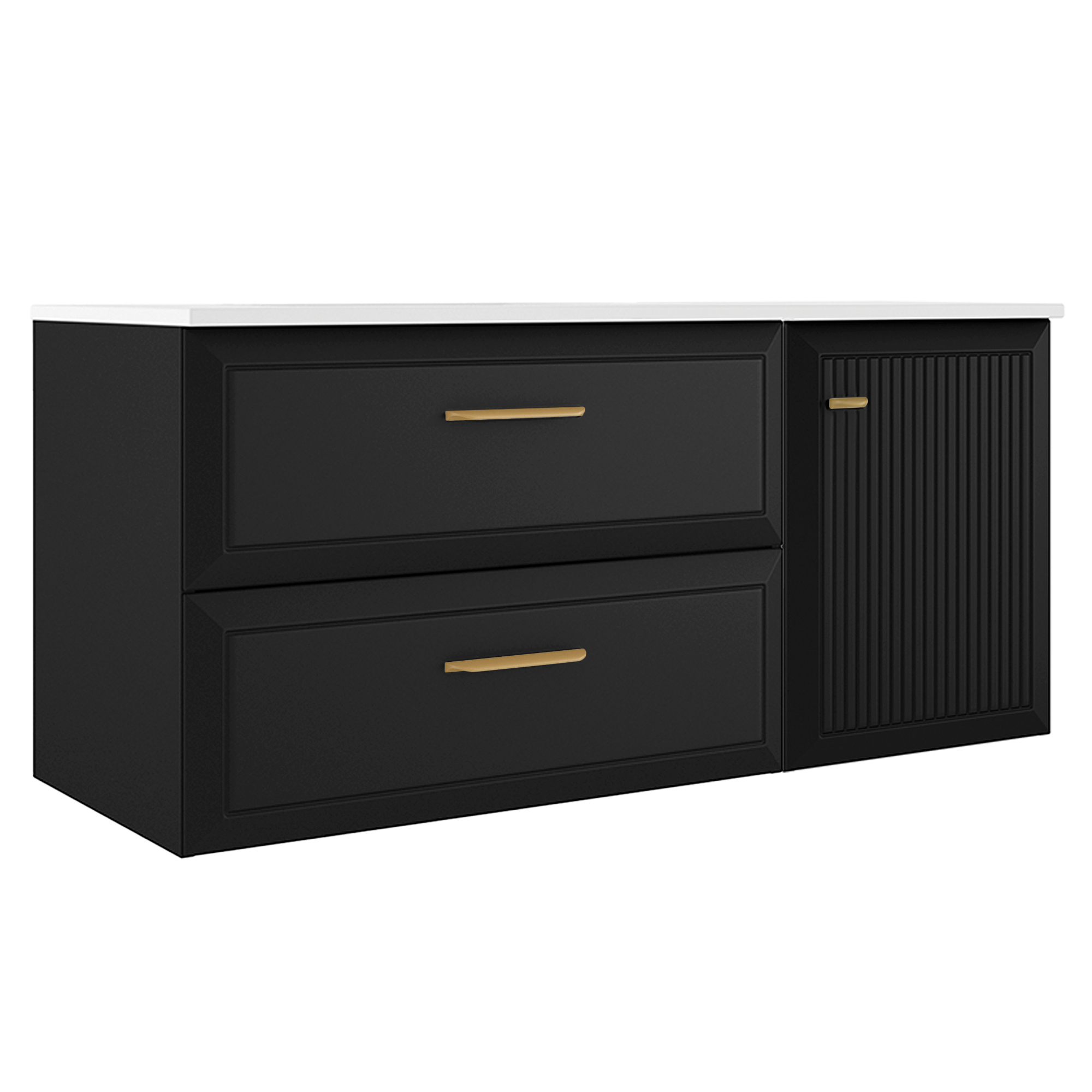 Servantskap Gold Tandem Svart Matt 80+40 cm med Servant Hvit Blank