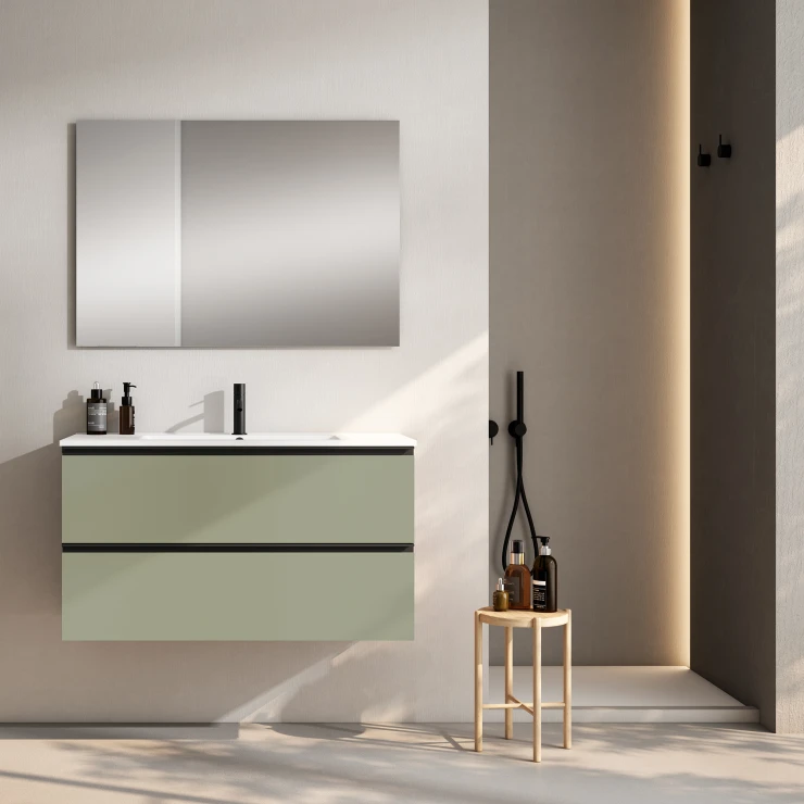 Servantskap Luna Oliv Matt 100 cm med Servant Hvit Blank