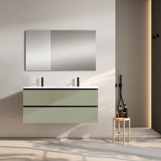 Dobbelt Servantskap <strong>Luna</strong>  Oliv Matt 120 cm med Servant Hvit Blank