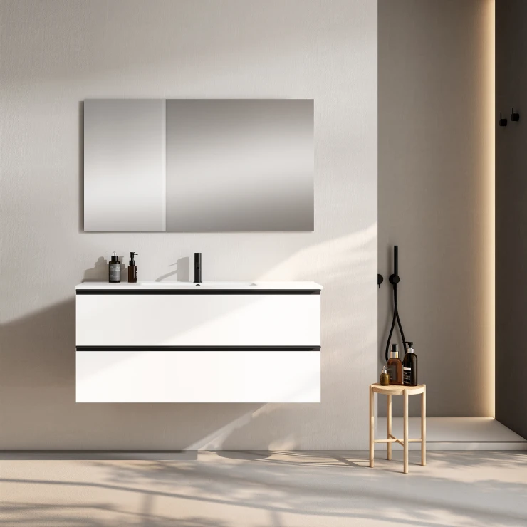 Servantskap Luna Hvit Matt 100 cm med Servant Hvit Blank