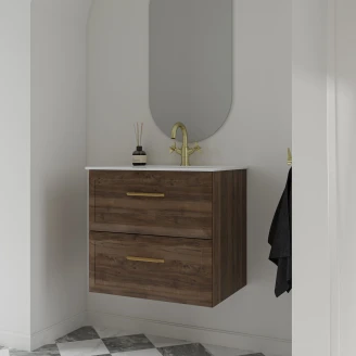 Underskab Gold <strong>Tandem</strong>  Træ Mørkt Mat 60 cm med Vask Hvid Blank