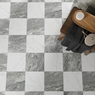 Marmor Gulvflis <strong>Checkermarble</strong>  Hvit-Grå Matt 44x44 cm