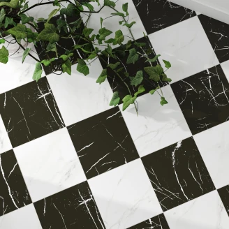 Marmor Gulvflis <strong>Checkermarble</strong>  Hvit-Svart Matt 44x44 cm