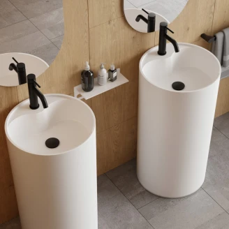Håndlaget Servant <strong>Axis</strong>  Hvit Matt 85 cm med Svart Pop-up Bunnventil