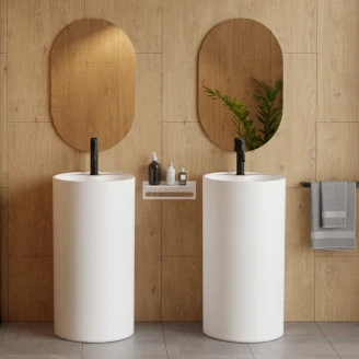 Håndlaget Servant <strong>Axis</strong>  Hvit Matt 85 cm med Hvit Pop-up Bunnventil