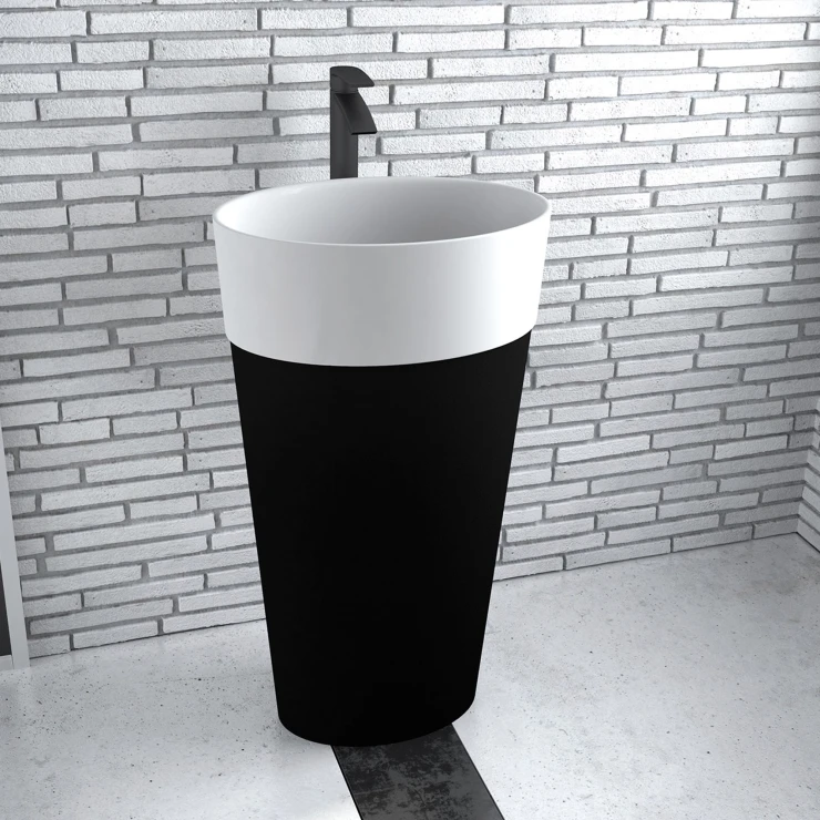 Håndlaget Servant Viento Hvit & Svart 84 cm med Krom Pop-up Bunnventil