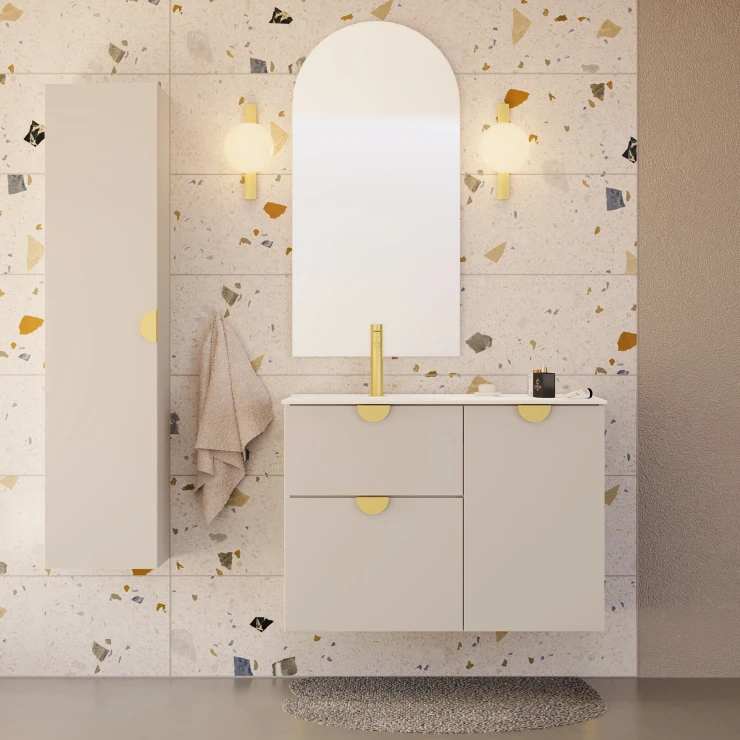 Servantskap Celeste Beige Matt 90 cm med Handfat Hvit Blank