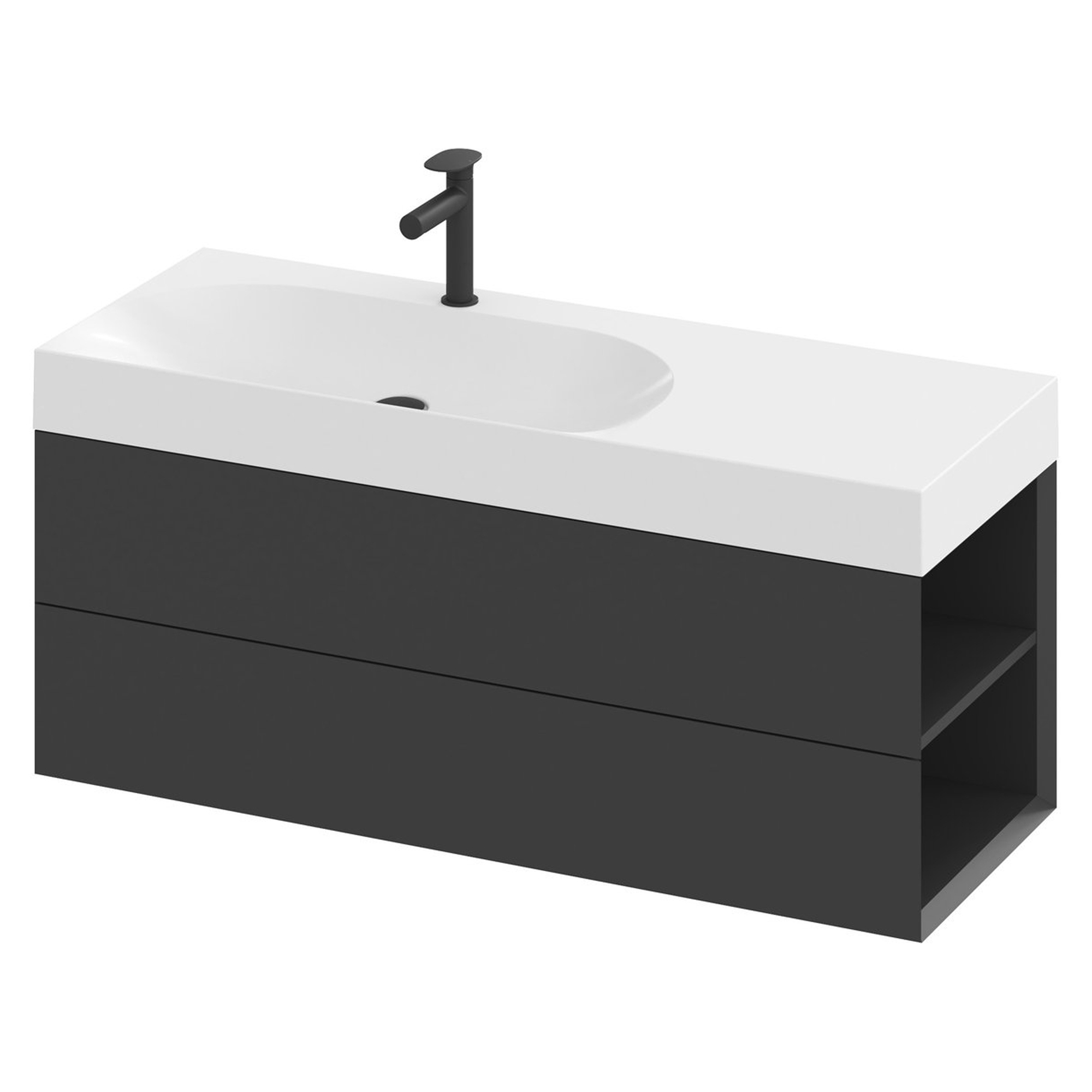 Ravak Servantskap Lite Svart Matt med 2 Lådor 120 cm Venstre & Servant
