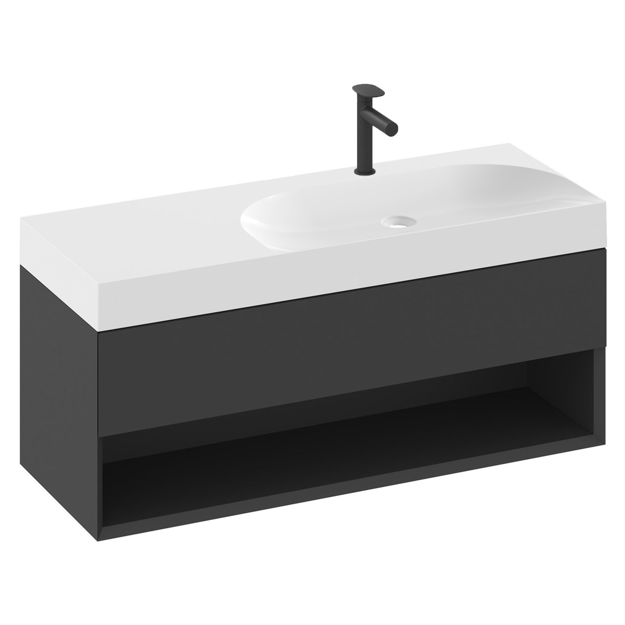 Ravak Servantskap Lite Svart Matt 120 cm med Servant Høyre