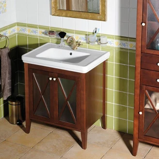Servantskap <strong>Merveille</strong>  Mørkt tre 70x47 cm med Handfat Hvit Blank