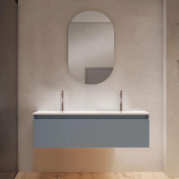 Dobbelt Servantskap Blisse Blå Matt 120x46x28 cm med Servant Hvit Blank